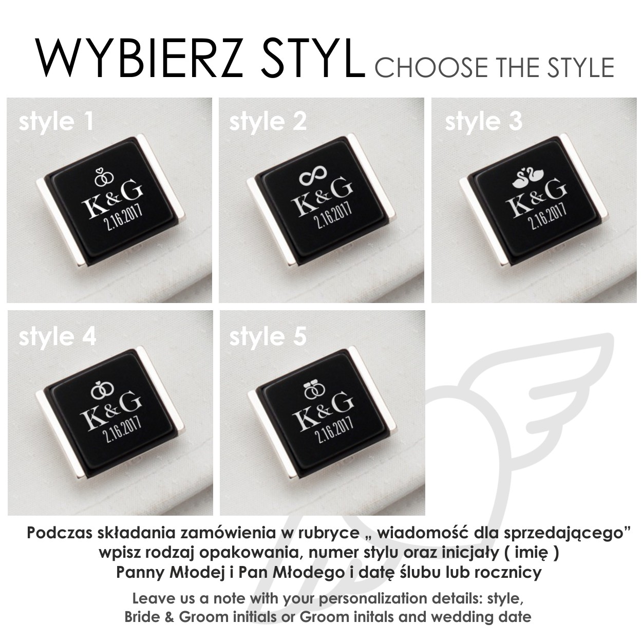 Ślubne spinki do mankietów z Inicjałami/Datą Ślubu Kod producenta ZD.94