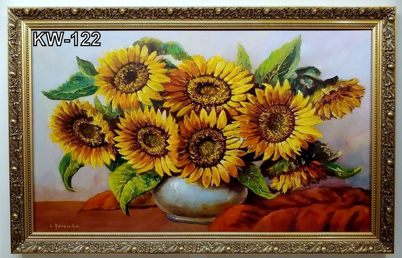 KWIATY 110X70 CM OBRAZ W ZŁOTEJ RAMIE 7881979641 - Allegro.pl