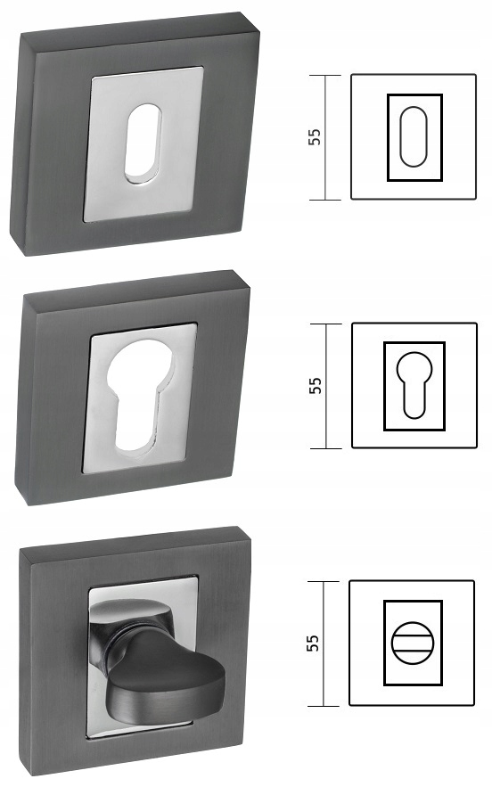 Rozeta wkładka kwadratowa chrom/ grafit Roothkin Rodzaj szyldu Krótki szyld Szyld kwadratowy