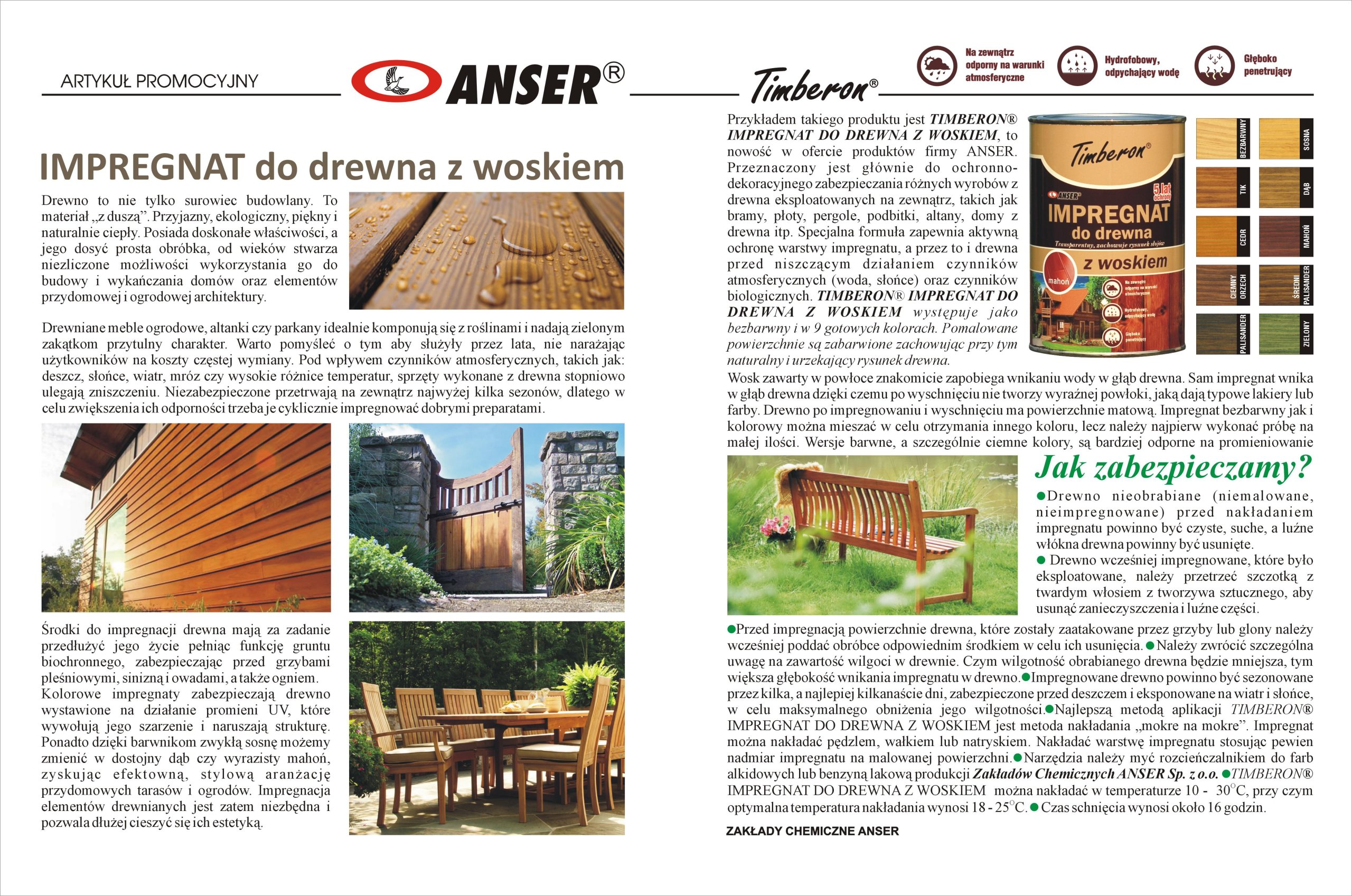 DREWNO CHROŃ impregnat do drewna wosk TIMBERON 10L Marka Anser