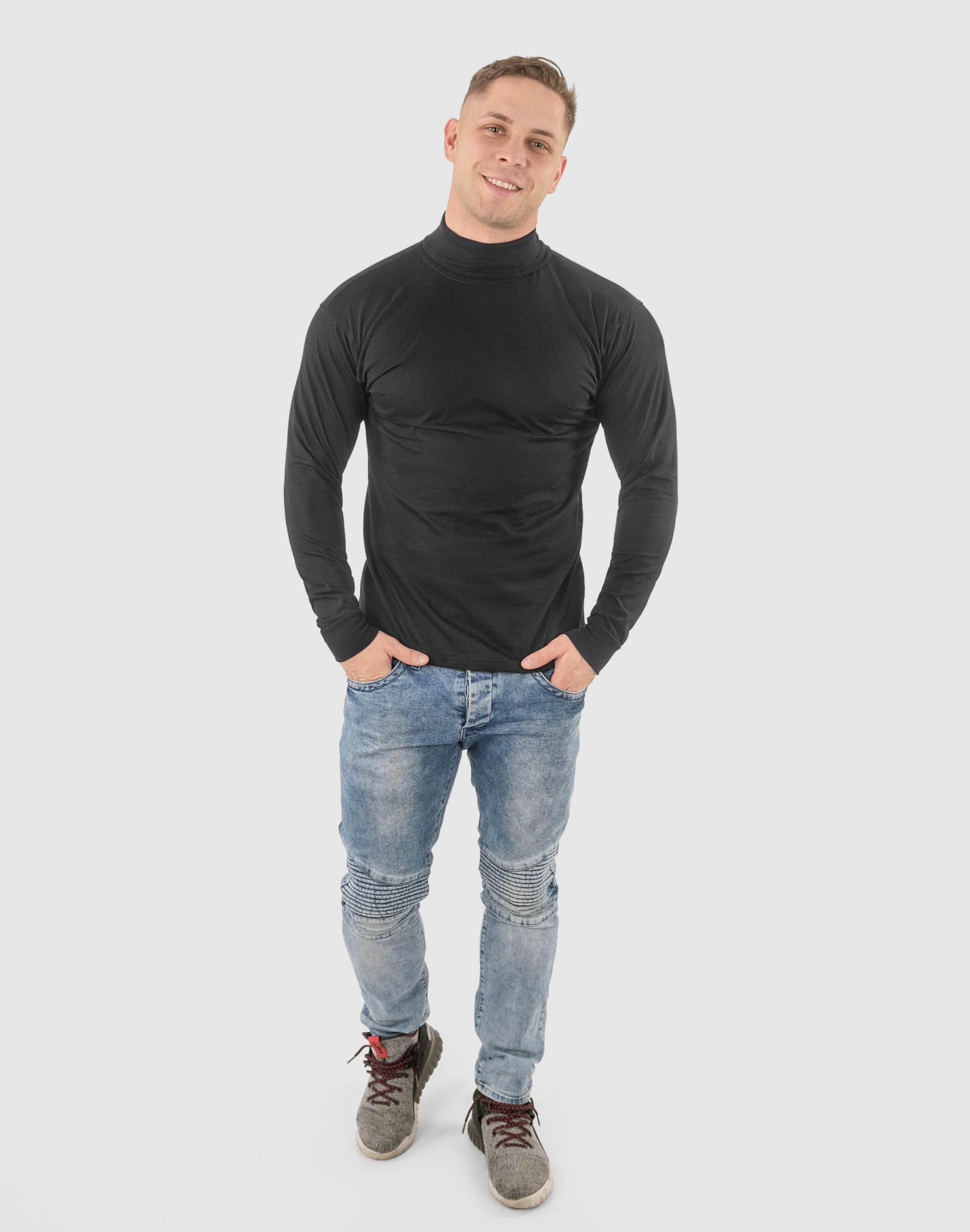 Elegancki Sweter Golf Męski Golfy WXM r 4XL czarny Dekolt golf