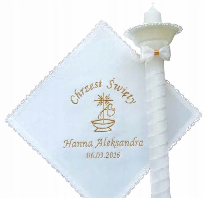 

Chusta I Gromnica świeca chrztu Zestaw Na Chrzest