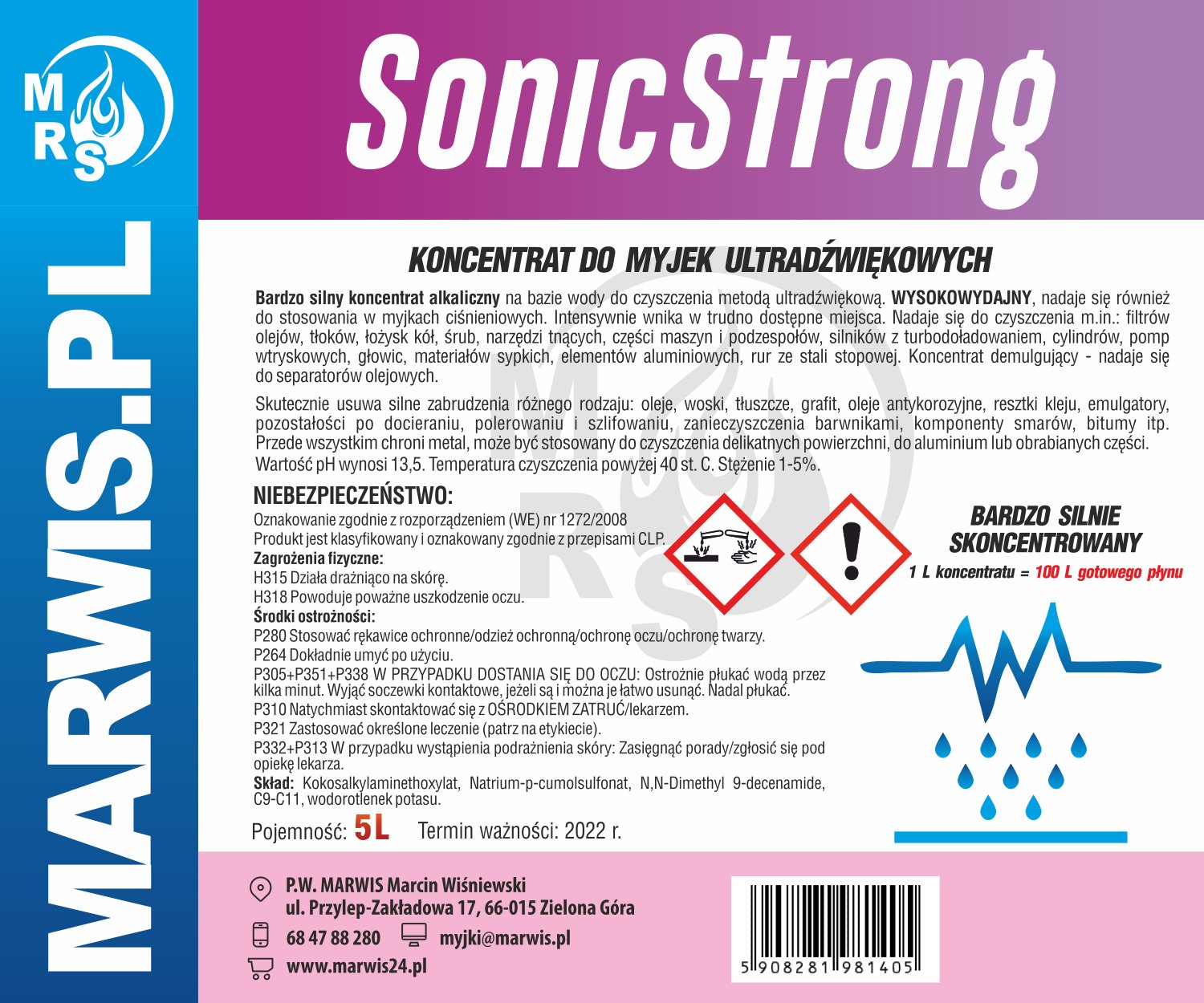 5L SONICSTRONG УЛЬТРАЗВУКОВОЙ ОЧИСТИТЕЛЬ КОНЦЕНТРАТ