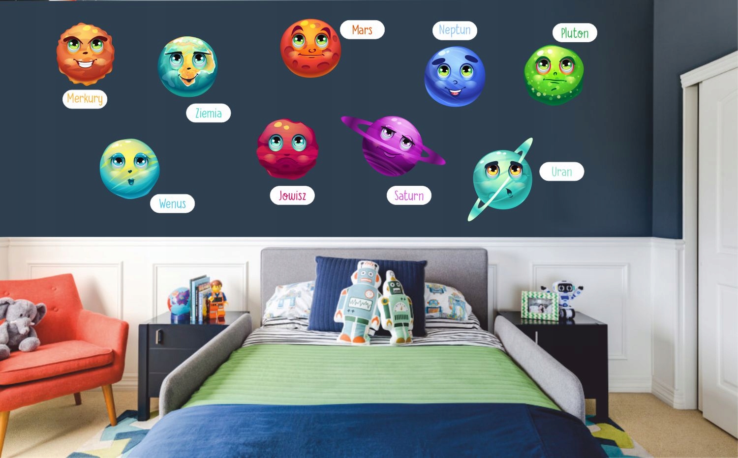 Naklejki dla dzieci KOSMOS Planety KOLOROWE KOS_02 Szerokość produktu 55 cm