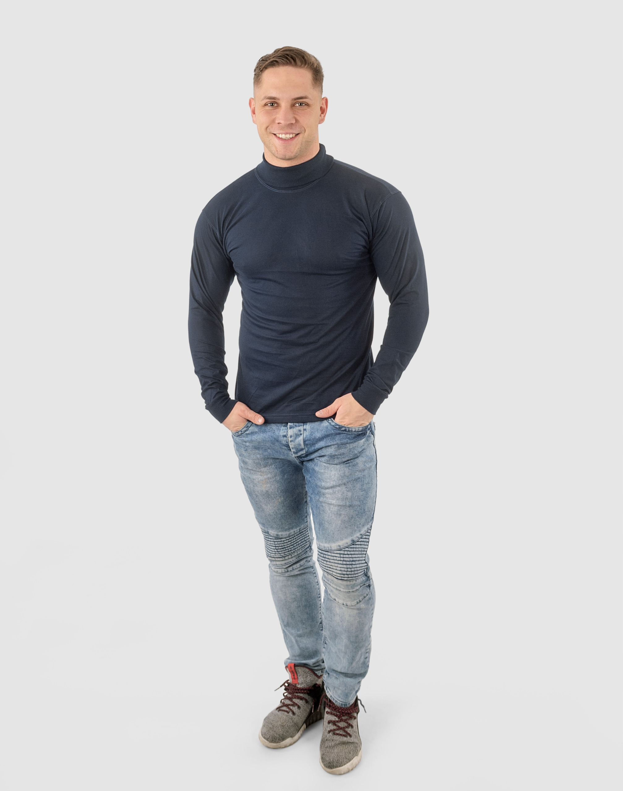 Elegancki Sweter Golf Męski Golfy WXM 6XL granatow Dekolt golf