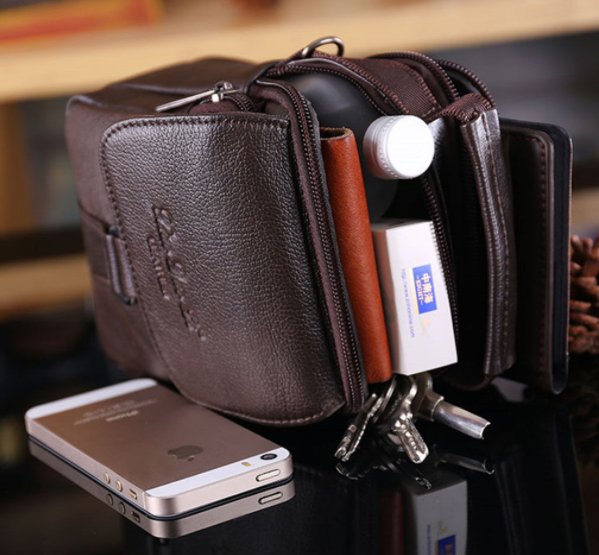 MĘSKA TORBA NA RAMIĘ MAŁA SKÓRZANA SASZETKA NERKA Kolor okuć srebrny