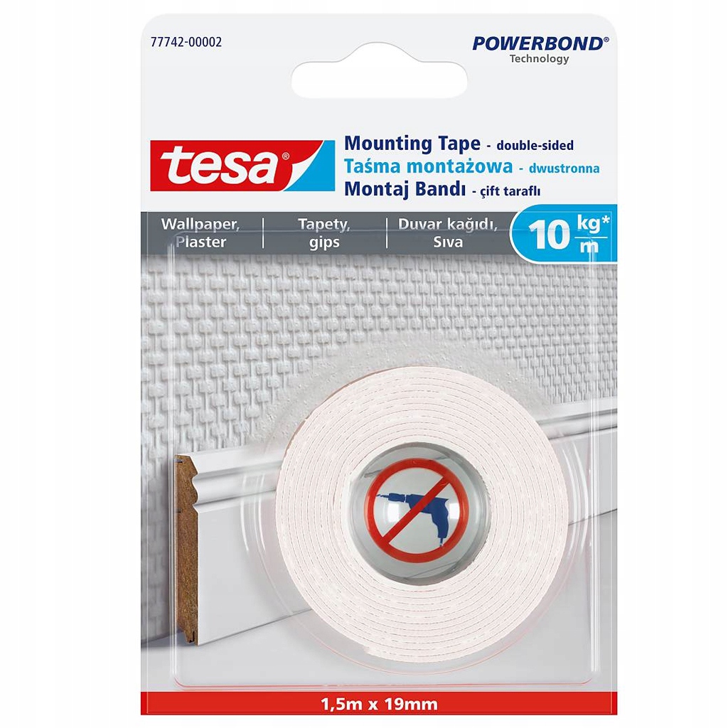 

Tesa Taśma montażowa 1,5m x 19mm Tapeta i Tynk