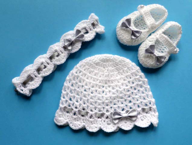 CZAPECZKA+OPASKA+BUCIKI szydełkowe WIOSNA chrzest Okazje chrzest