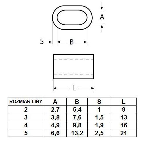 ZACISK TULEJOWY NIERDZEWNY DO LINY D= 8 MM LINA Rodzaj tulejowy