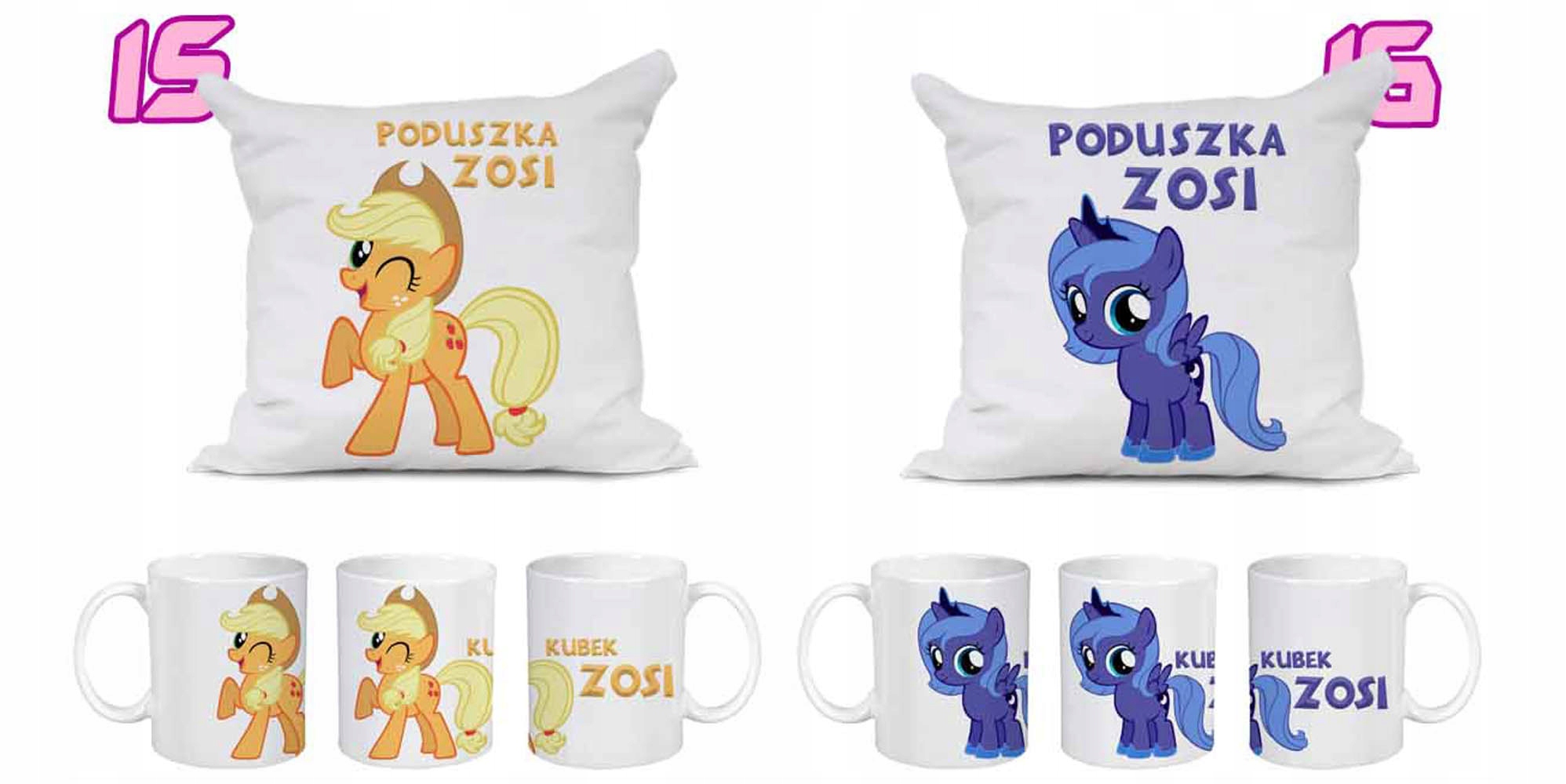 ZESTAW KUBEK + PODUSZKA MY LITTLE PONY IMIĘ GRATIS Długość 40 cm