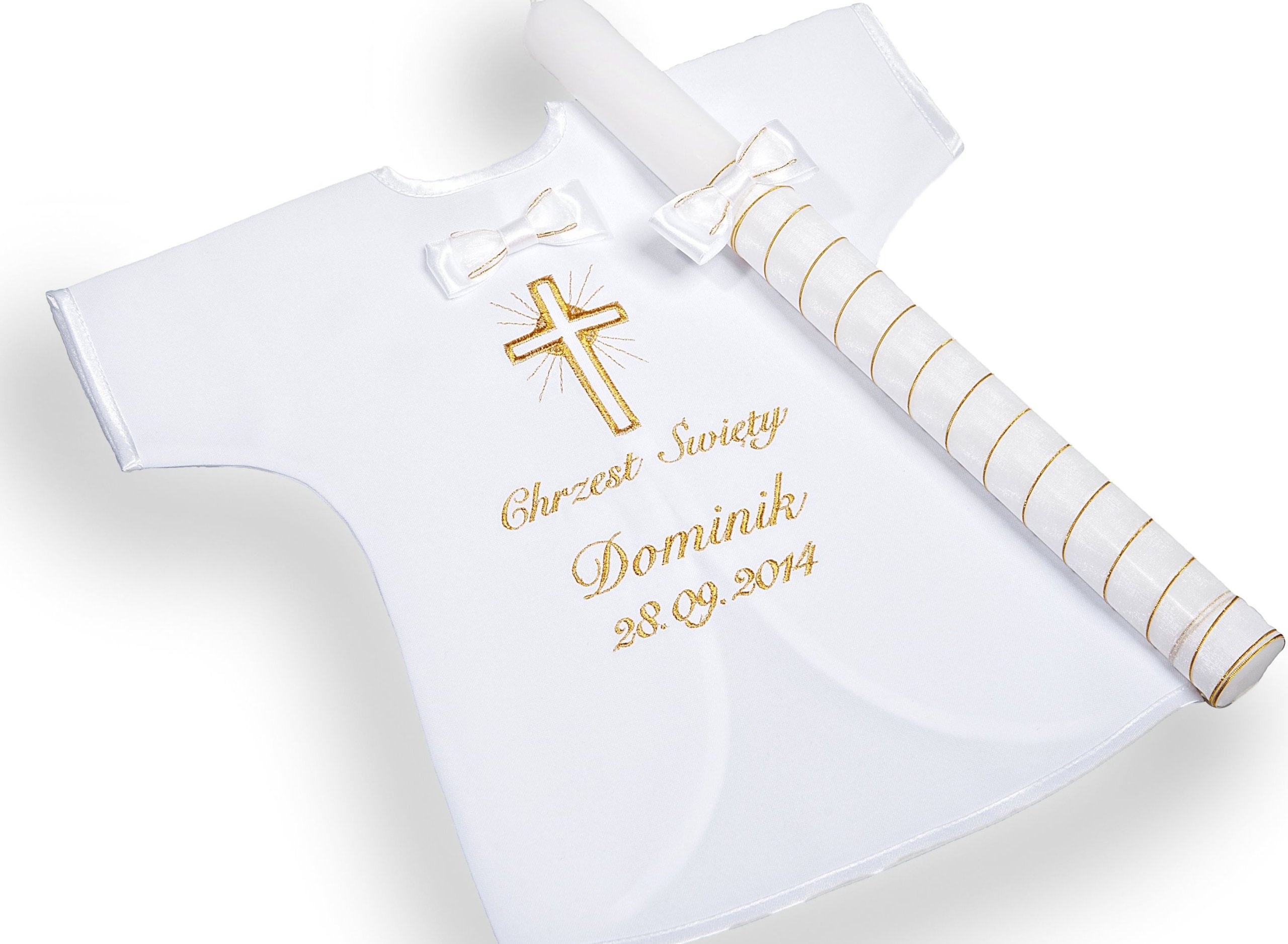 

CHRZEST-Szatka koszulka i świeca do chrztu Haft Ks