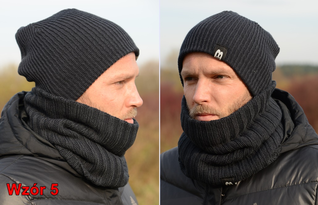 KOMPLET MĘSKI KOMIN szal + CZAPKA Zestaw POLSKI k5 Wzór dominujący inny wzór