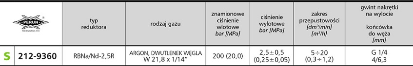 PERUN РЕДУКТОР ГАЗА АРГОН/CO2 RBN и 2,5-ЛИТРОВЫЙ РОТАМЕТР марки Perun