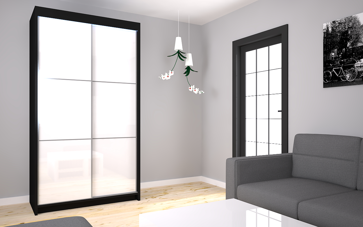 SZAFA PRZESUWNA czarna biała lacobel 120 LED V120 Głębokość mebla 61 cm