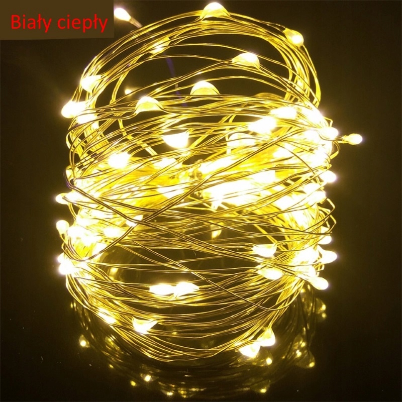 Lampki druciki 50 LED na baterie 5m białe ciepłe Kolor lampek biały