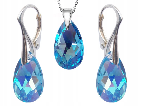 

Komplet Swarovski Migdał 16mm Aquamarine Ab