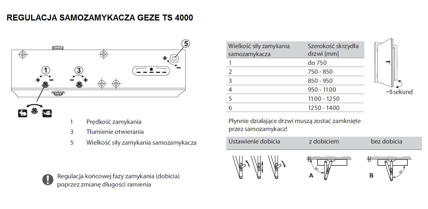 GEZE TS 4000 Samozamykacz z blokadą drzwi, srebrny Kod producenta 102789+102454