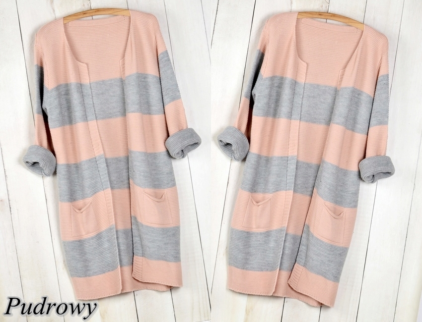 K21 CIEPŁY KARDIGAN NARZUTKA SWETER PASY 3 Kolory Marka Modaistyl
