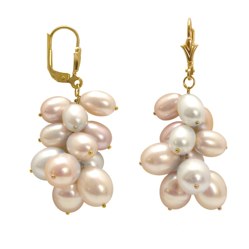 Frivolní Zlaté Náušnice S Pravými Perlami