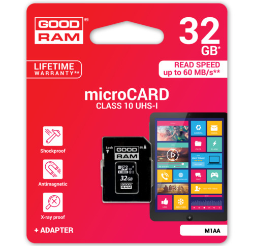 GOODRAM KARTA MICRO SD 32 GB MICRO 10 UHS +ADAPTER Kod producenta M1AA-0320R12