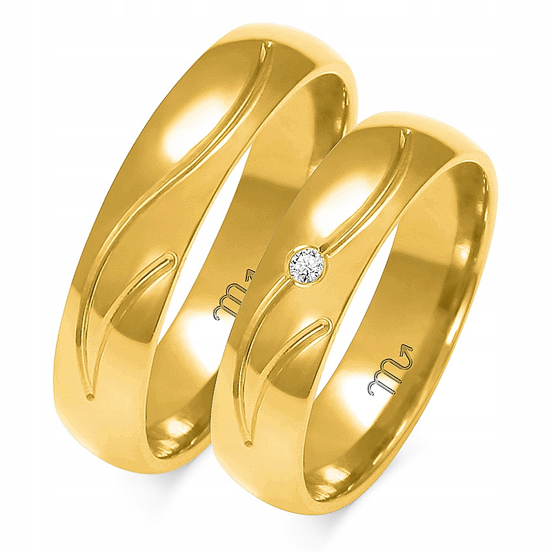 Zlaté Prsteny 14K 5 mm s Briliantem s Čočkou A Bezešvé S Gravírováním