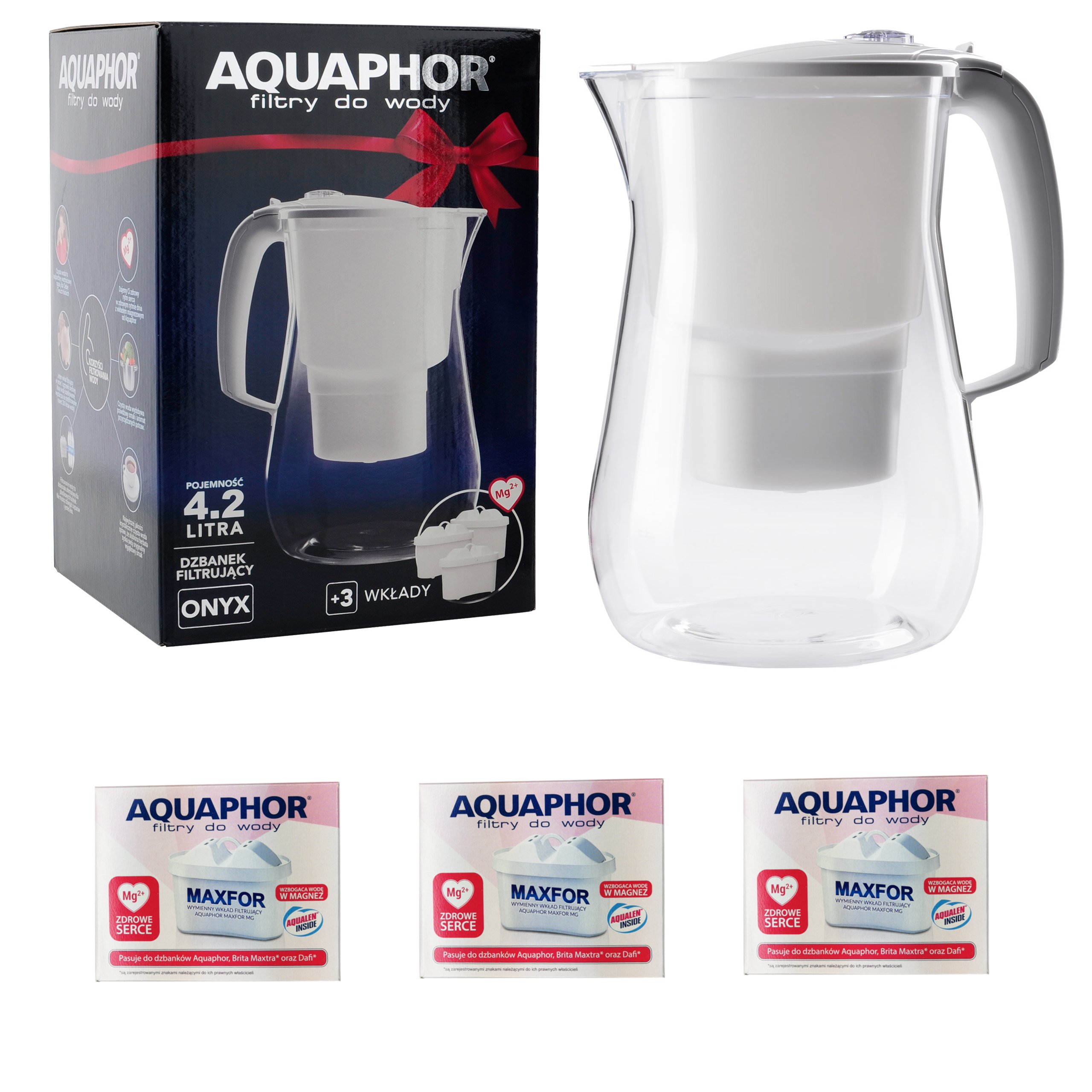 

Dzbanek Aquaphor Onyx 4.2L 3 Wkłady Magnezowe Mg+