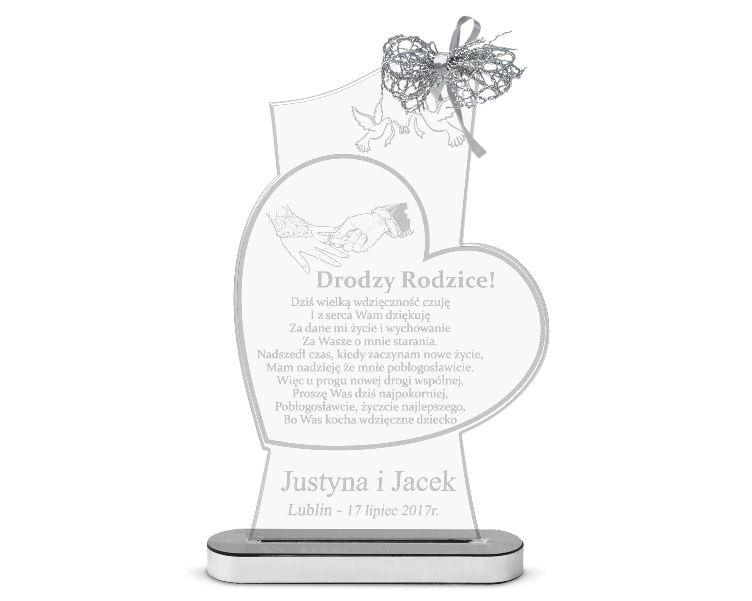 

Podziękowania dla rodziców ślub Statuetka Grawer