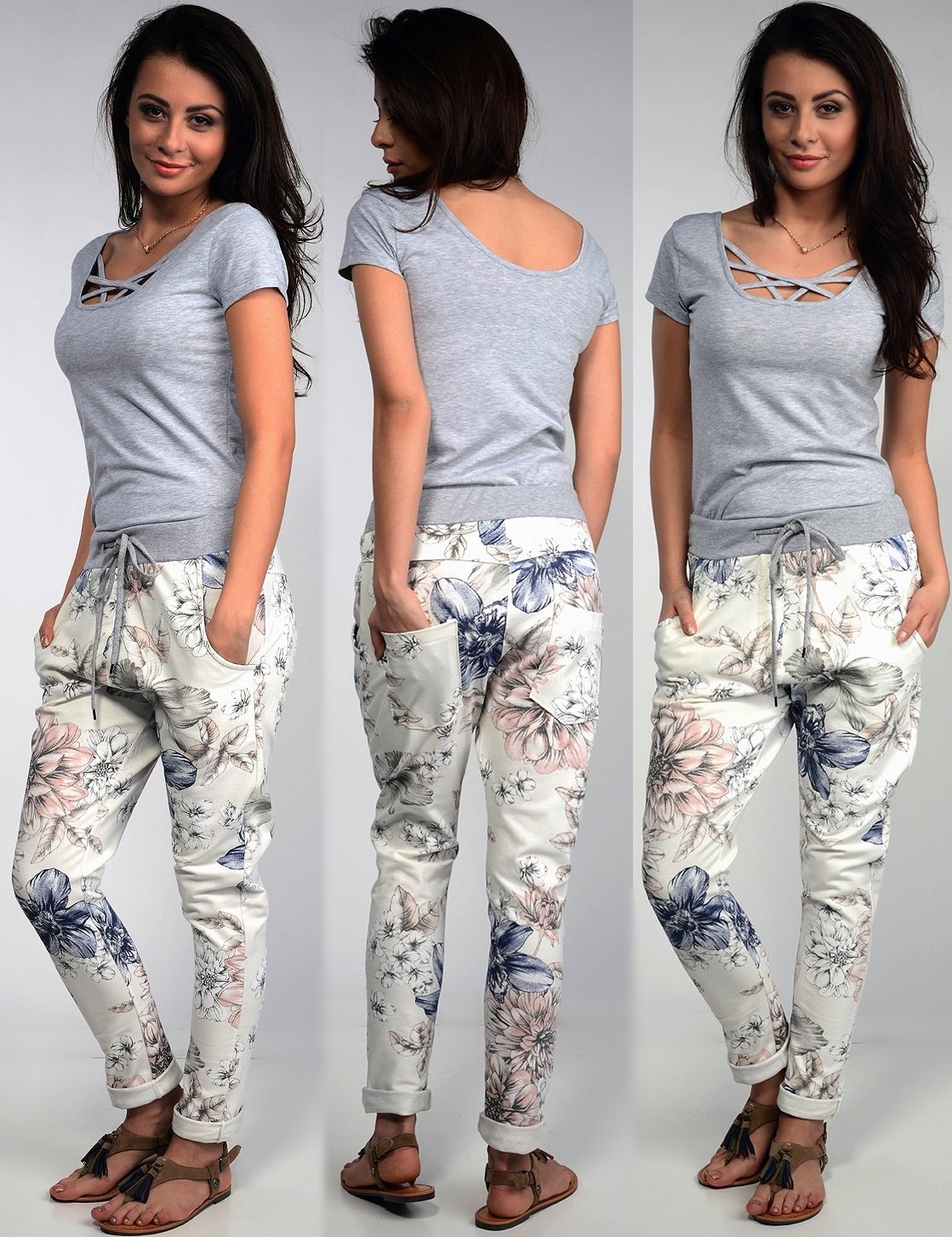 Alur SPODNIE dresowe KWIATY! BAGGY bawełna M/38 Stan (wysokość w pasie) średni