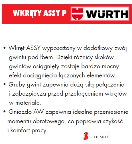 WURTH KONFIRMATY WKRĘTY ASSY PLUS 4x30 500szt+bit Kod producenta 09226