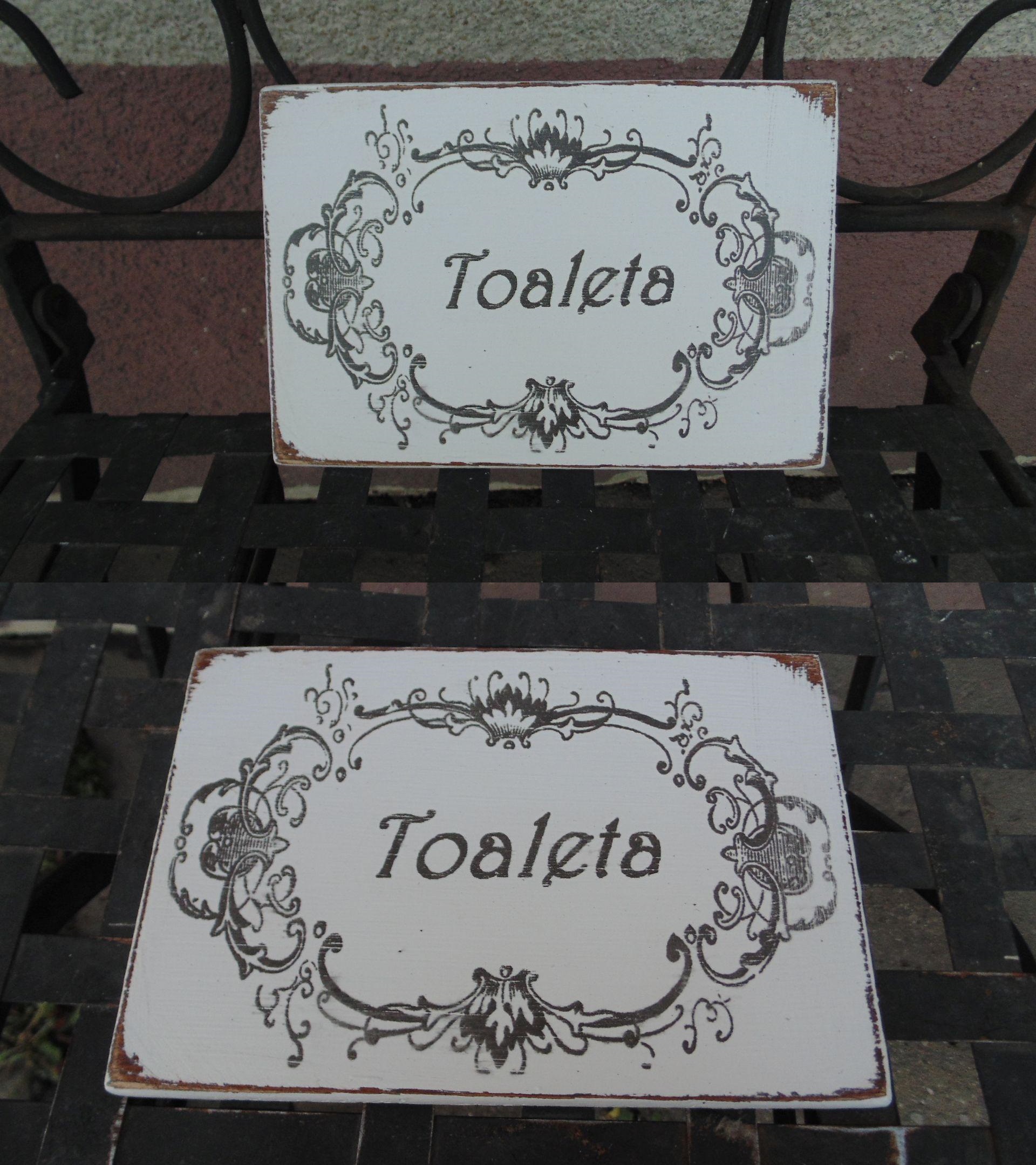 DREWNIANA TABLICZKA , TOALETA, SHABBY RETRO Długość 21 cm