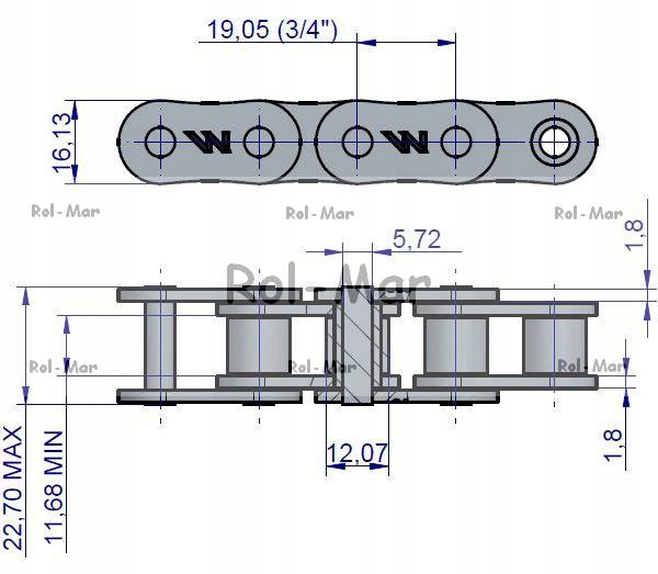 LANCUCH ROLKOWY WARYNSKI 12B 1 3 4 2 5M OGNIWO Part number W L12B1 2 5M