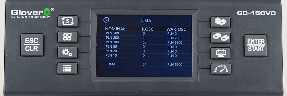 LICZARKA DO BANKNOTÓW GLOVER GC-150 VC + TESTER + BANDEROLE Rodzaj liczarka