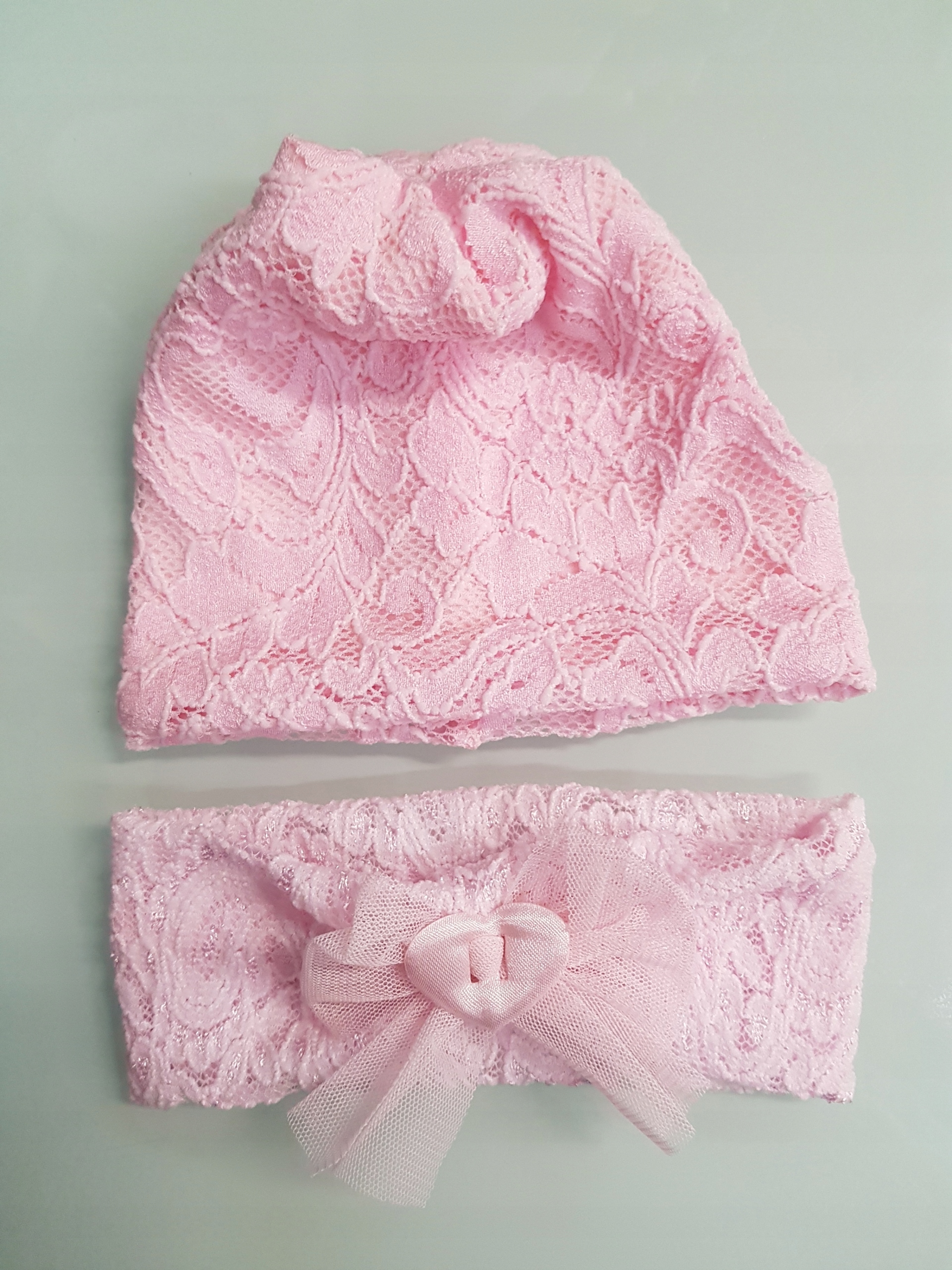 KPL CZAPKA KORONKA + OPASKA TIUL 3-12MCA PODSZEWKA Rozmiar 38-44 cm