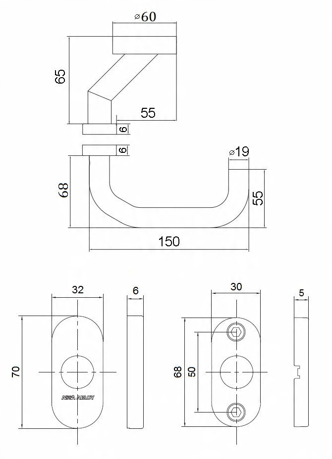 Klamko-gałka AHW600 do drzwi stal nierdzewna LEWA Marka Assa Abloy