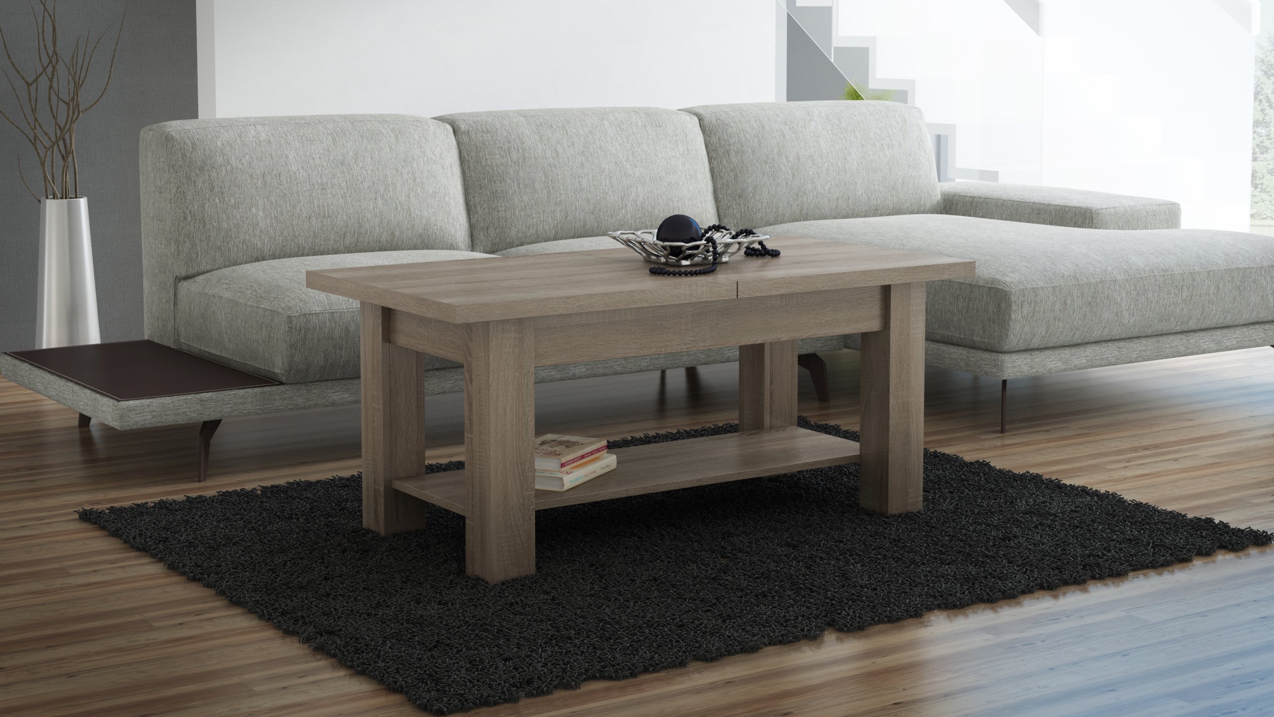 STOLIK ŁAWA PODNOSZONA Z PÓŁKĄ 140x70 DĄB CANYON Głębokość mebla 70 cm