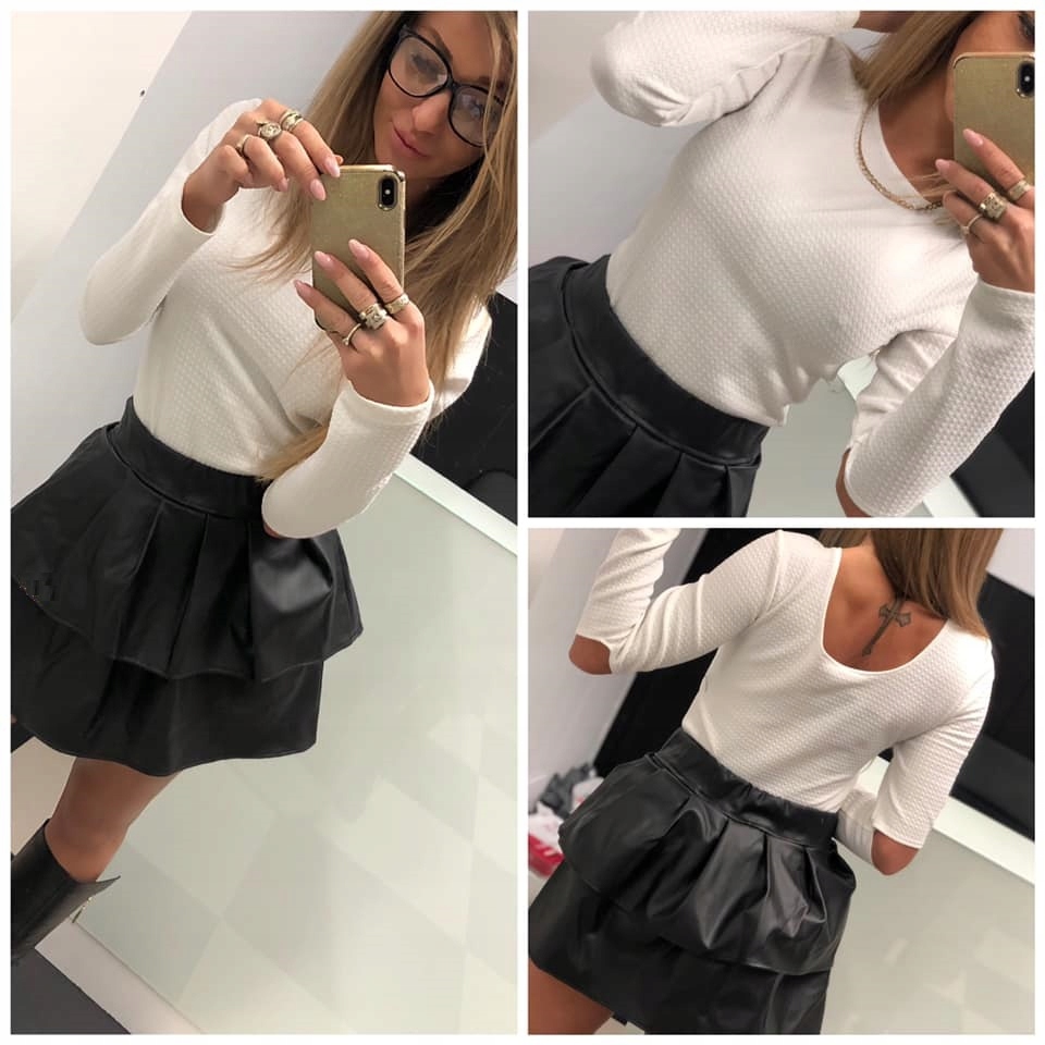 NIESAMOWITA SPODNICZKA FALBANA Z EKO-SKORY xs/S Materiał dominujący inny