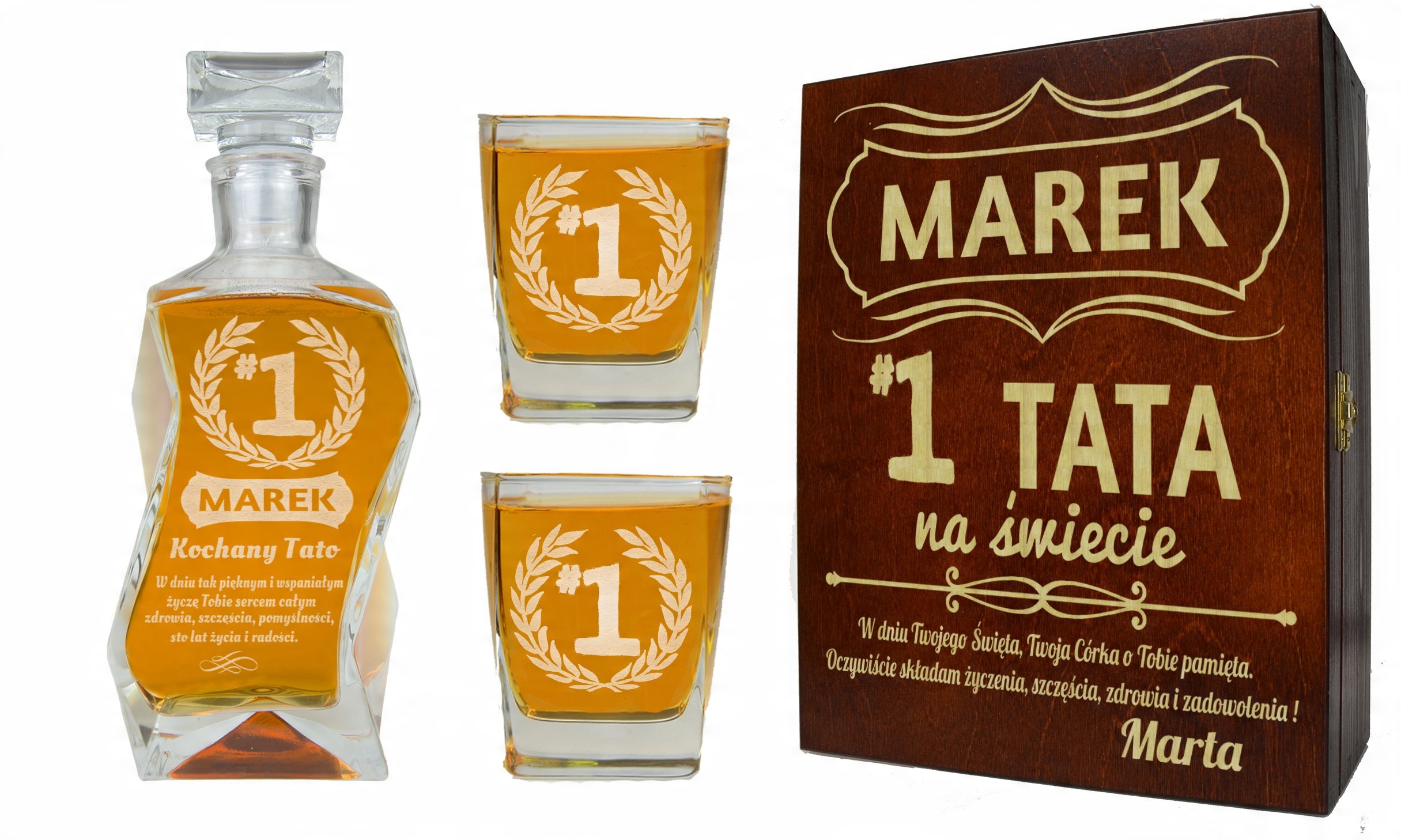 

Pudełko + Karafka + 2 Szklanki Z Grawerem Dla Taty