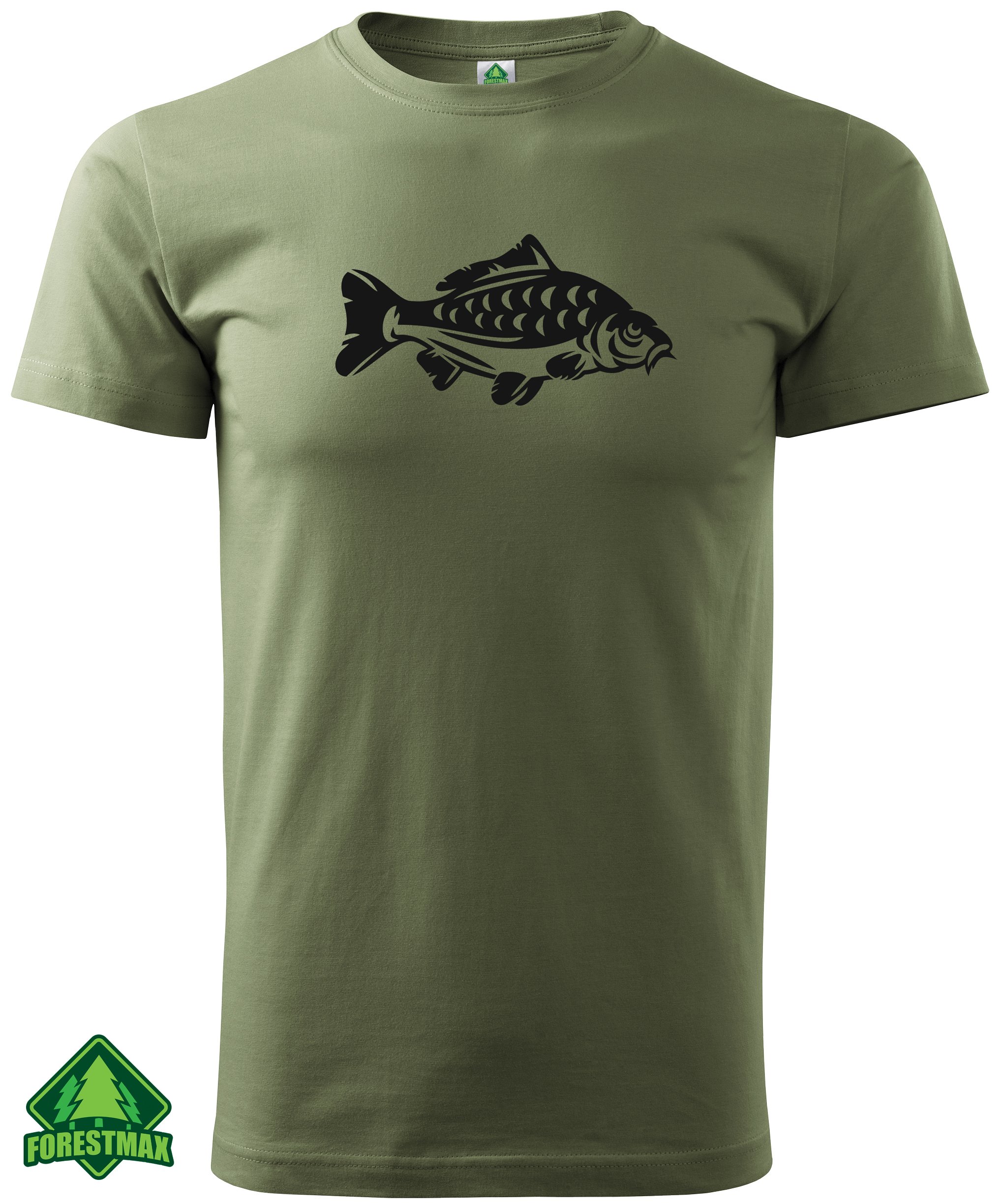 LETNIA KOSZULKA T-SHIRT KHAKI MORO NADRUK KARP XXL Rękaw krótki rękaw