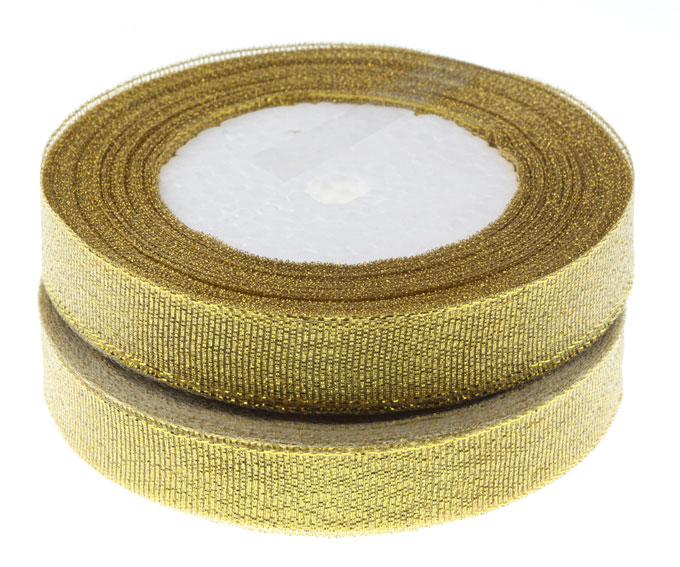 RZ672-10 Tasiemka Brokatowa 15mm Wstążka 22m Złoty