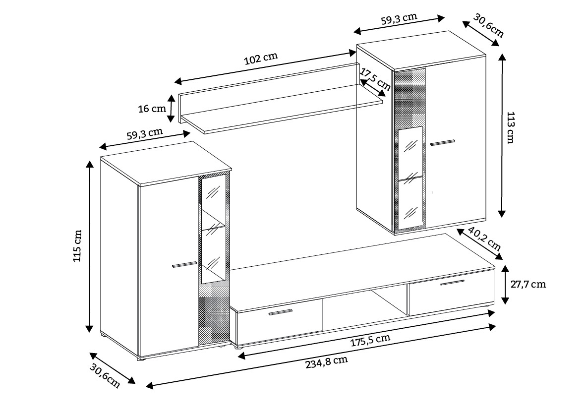 Biały zestaw OSKAR Meblościanka Ława Komoda Szafa Montaż meble do samodzielnego montażu