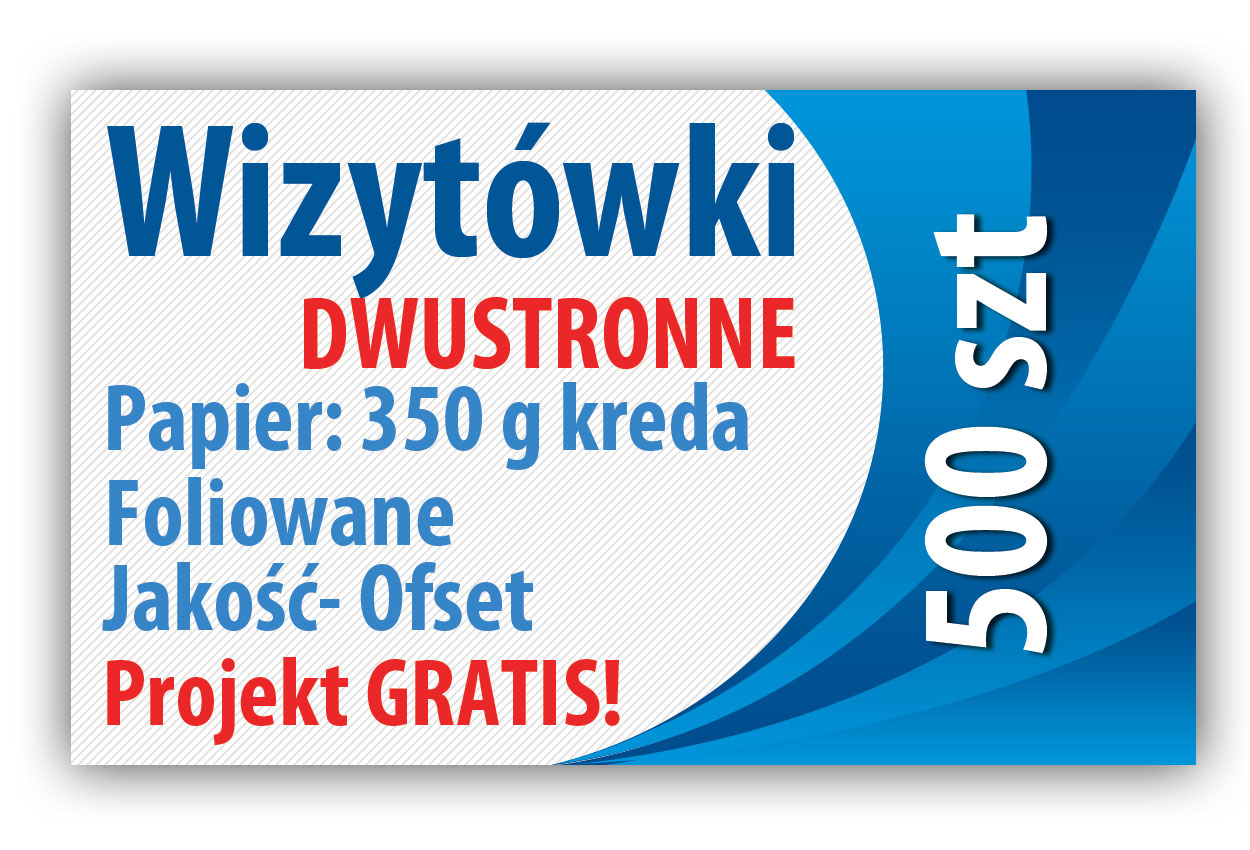 

Wizytówki 500 szt 350g laminowane Projekt Gratis!