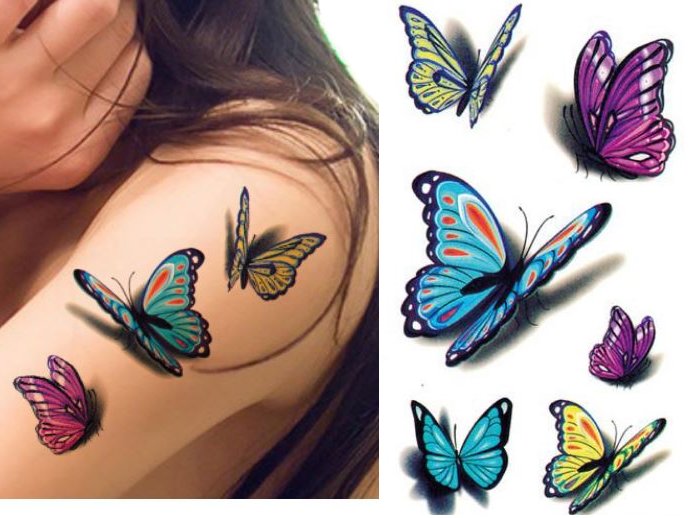 TATTOO TATUAŻ 3D Kolorowe MOTYLE NAKLEJKA MOTYL M2 - 7136330197