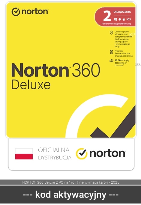 Norton 360 Deluxe 2 Pc na 1rok nie wymaga karty) 2025