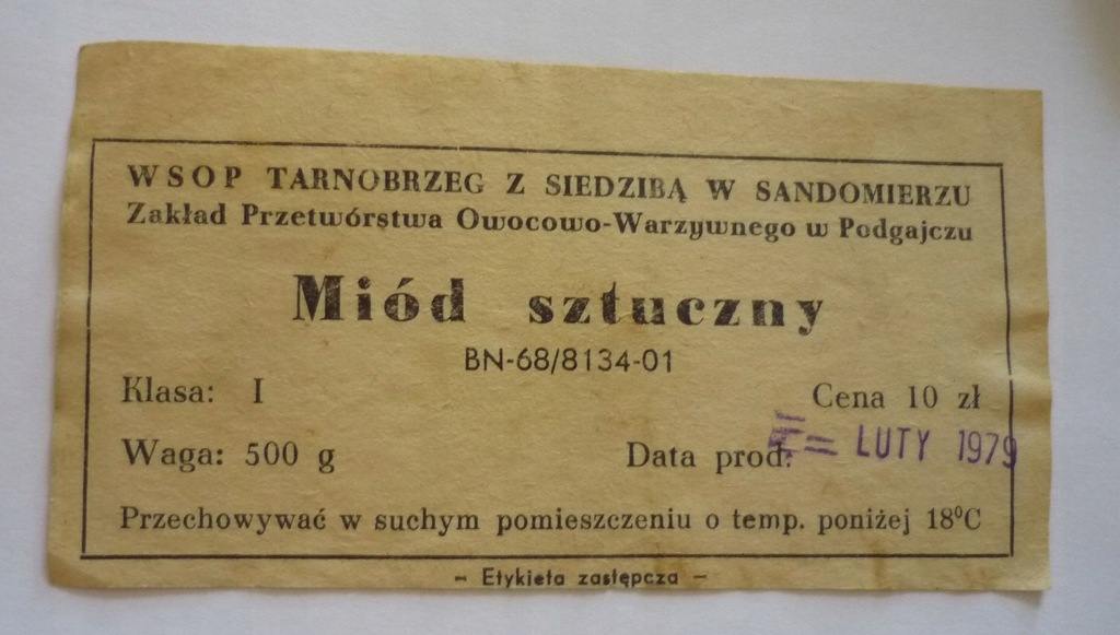 etykieta - PRL MIÓD SZTUCZNY SANDOMIERZ PODGAJCZE