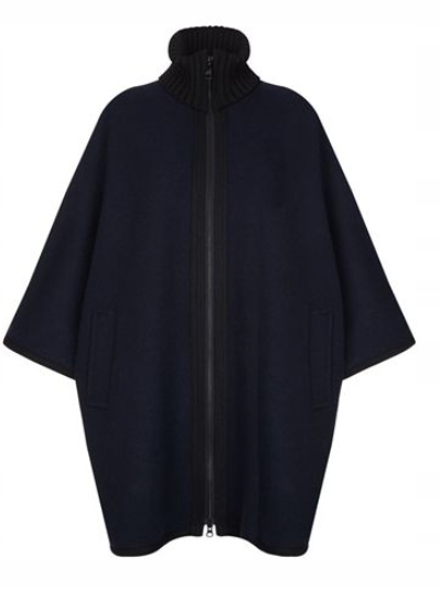 FUCHS SCHMITT Piękne GRANATOWE PONCHO WOOL-L