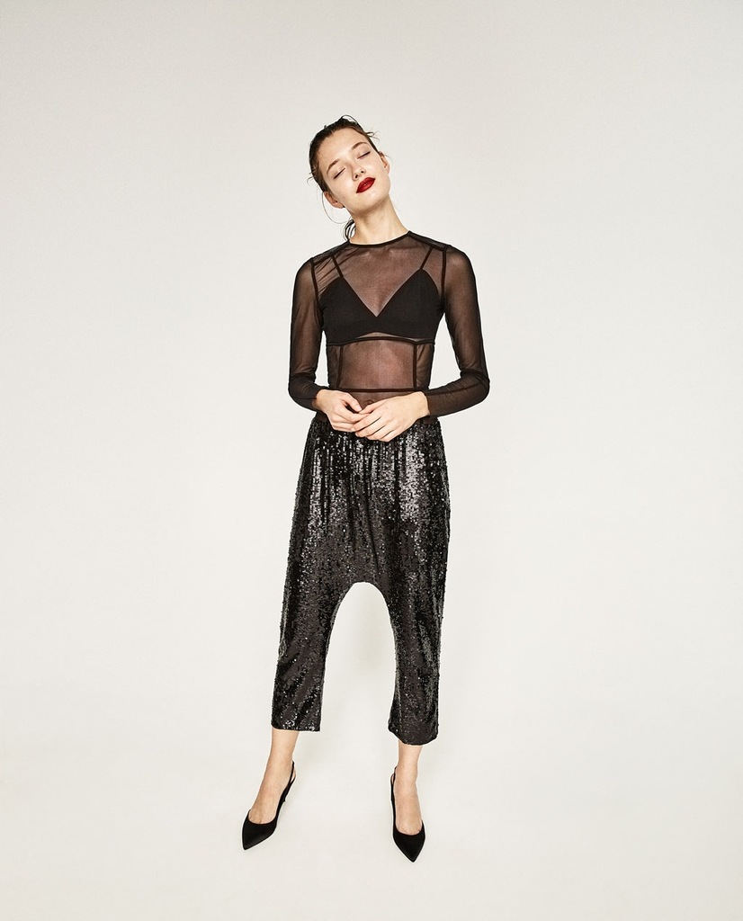 ZARA 38 M CZARNE TIULOWE BODY Z PRZESZYCIAMI