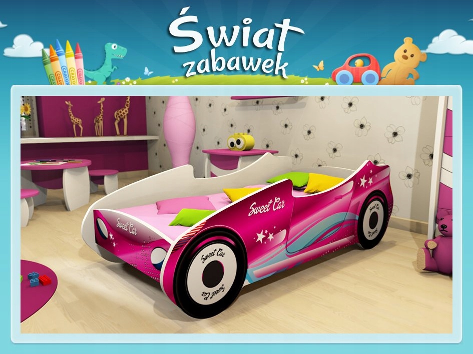 Łóżko dziecięce SAMOCHÓD RÓŻOWE dla dziecka AUTO