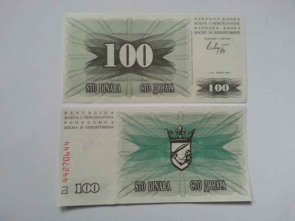 100 Dinarów Bośnia Hercegowina 1992 UNC