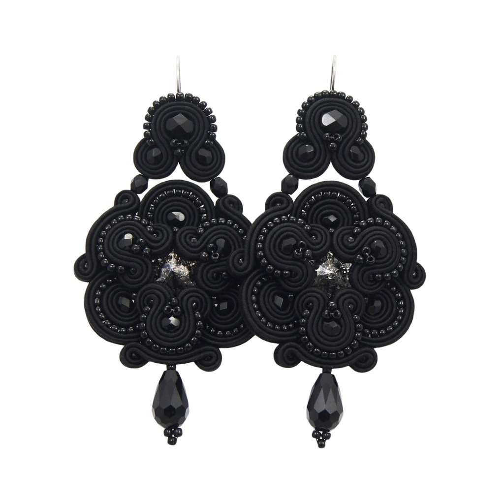 kolczyki sutasz czarne SOUTACHE HANDMADE wieczór