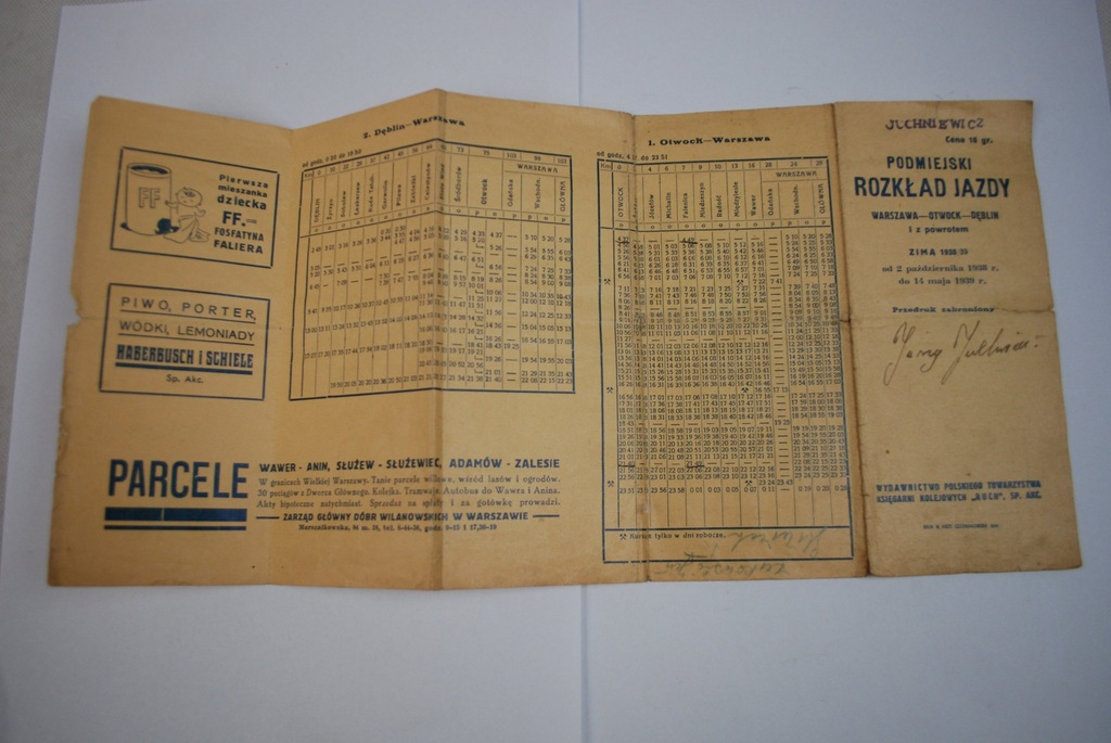 PKP Rozkład Jazdy 1938-1939 Wwa-Otwock-Dęblin